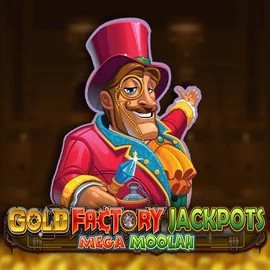 Gold Factory Jackpots Mega Moolah logo by Aurum Signature Studios at HappySpins Casino